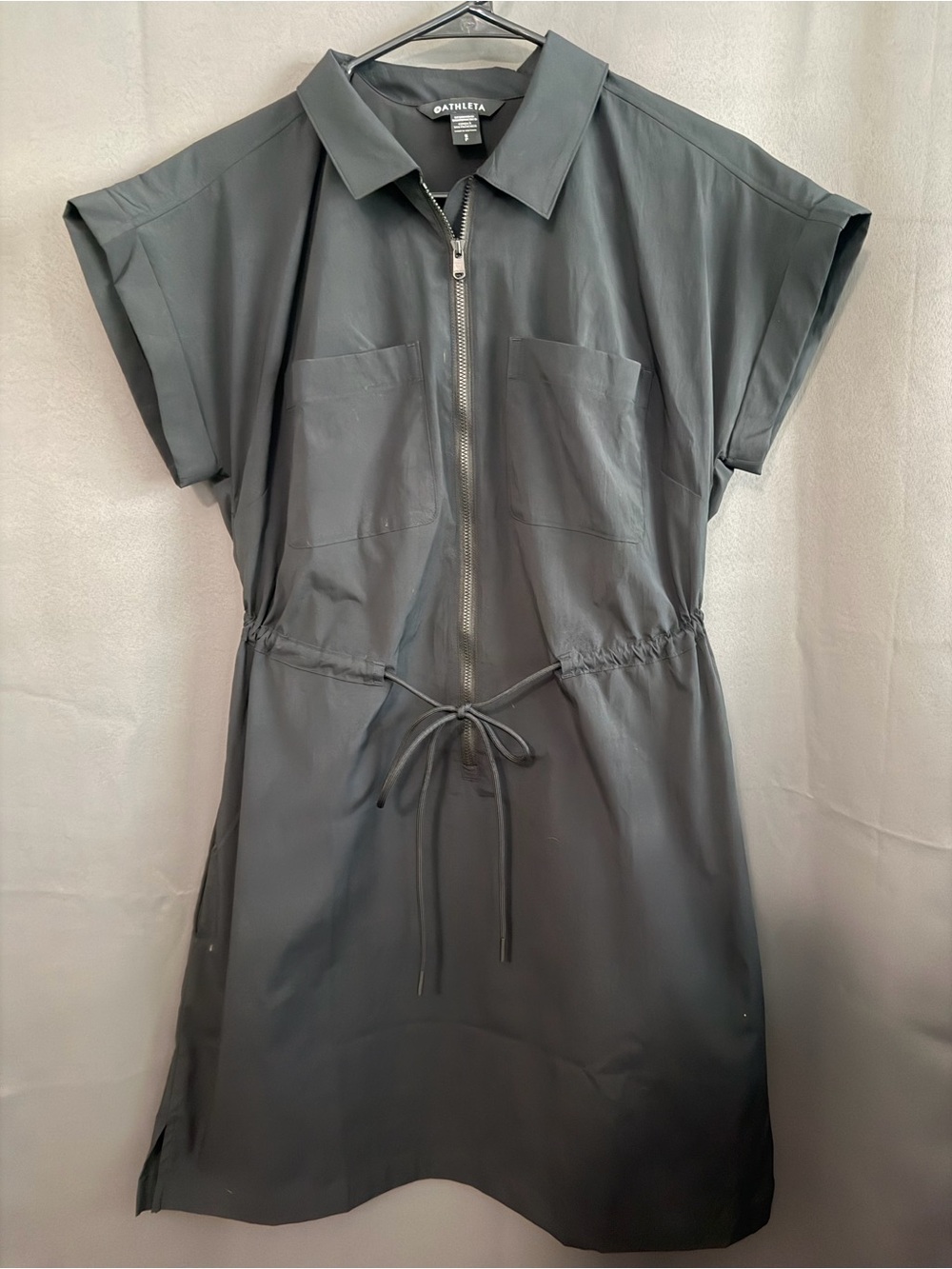 Athleta black Zip-Front Drawstring Mini Dress